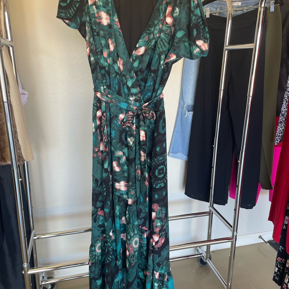INC International Concepts Teal and Pink Floral Maxi Dress